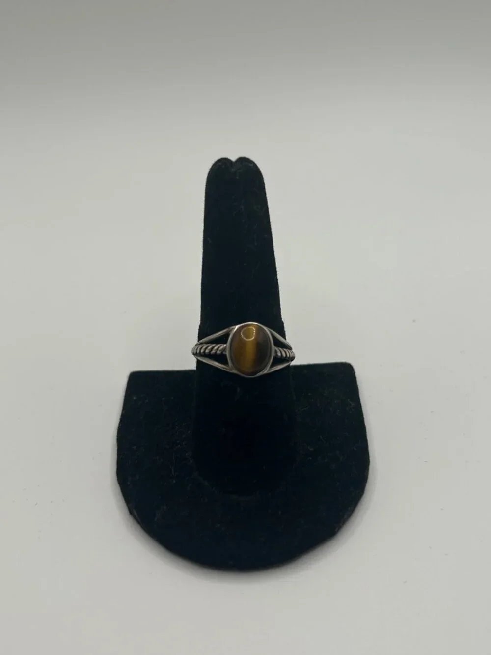 Vintage 925 Sterling Silver Tiger Eye Ring Size 9 Rope Twist Band Mens